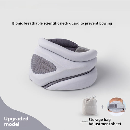 Pink bionic breathable neck guard for cervical vertebra care, designed to prevent bowing and neck leaning forward, shown with a grey storage bag. - Image 6