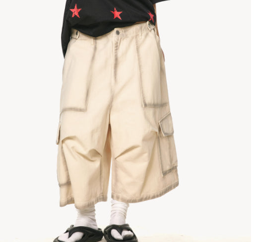 Shorts de Trabajo Vintage Estilo Americano con Bolsillos Grandes