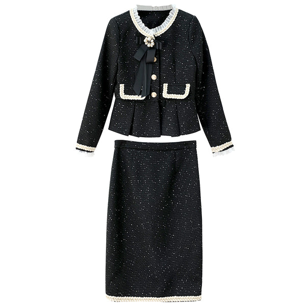Conjunto Otoñal Elegante: Abrigo y Falda Estilo Occidental para Mujer