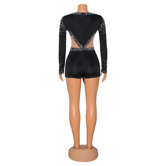 Jumpsuit Ajustado con Escote en V y Detalles de Brillantes - Image 12