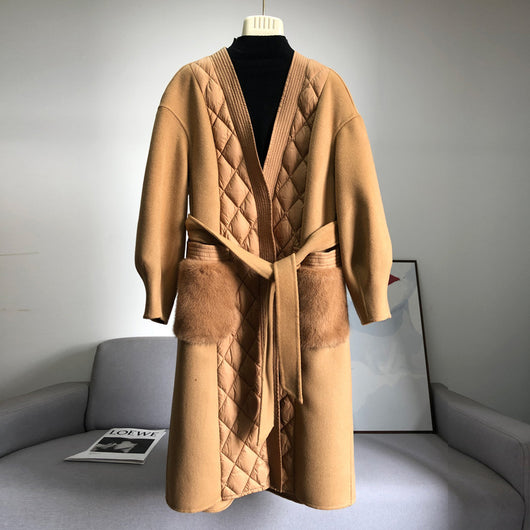 Abrigo de Plumón de Ganso Blanco con Cashmere para Mujer - Largo Medio - Image 3