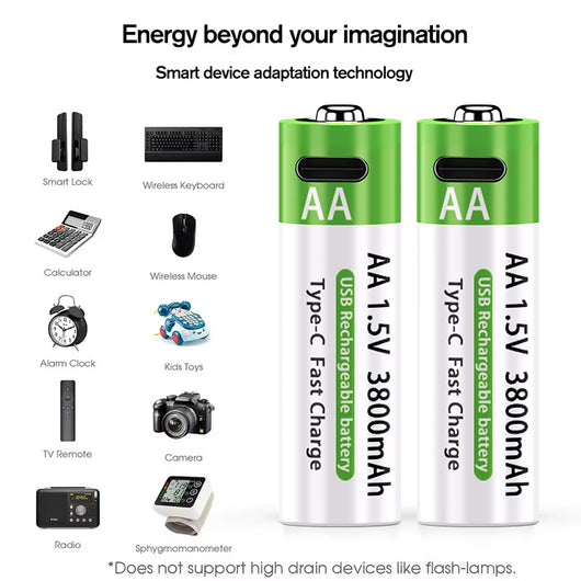 Batería Recargable No 5 de Litio 15V Carga Rápida USB-C AA 3800mAh - Image 10