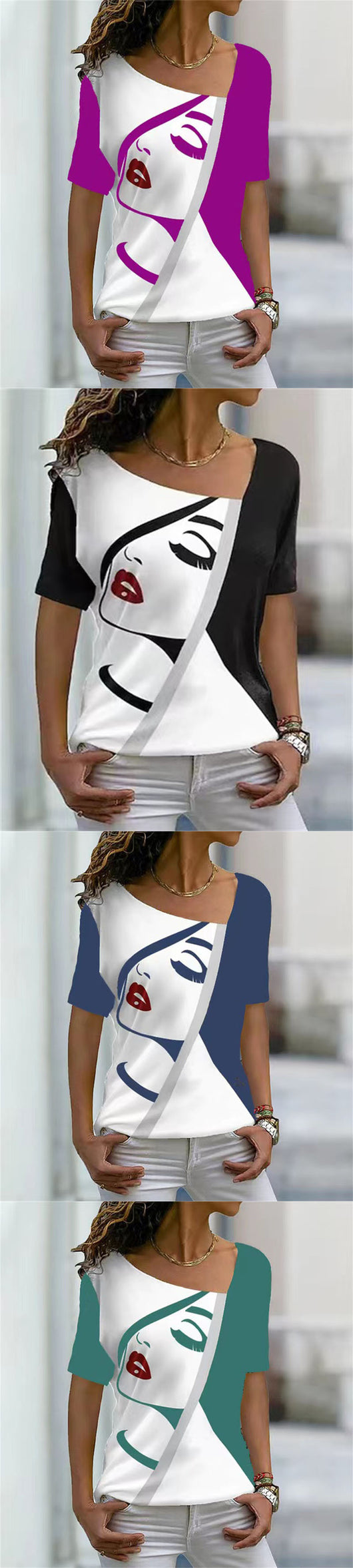 Blusa Casual de Cuello Diagonal y Manga Corta - Image 6