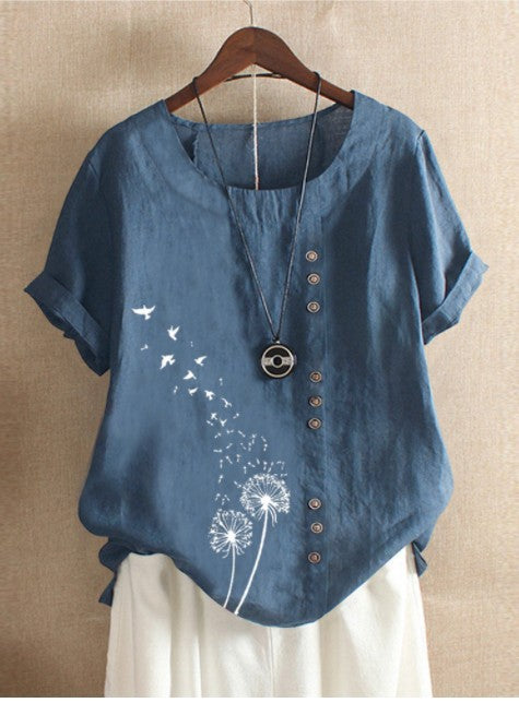 Blusa Holgada Retro Plus Size en Algodón y Lino - Image 7