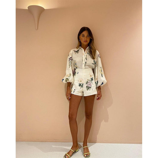 Conjunto Ejecutivo: Blusa Manga Larga y Shorts Cintura Alta - Image 5