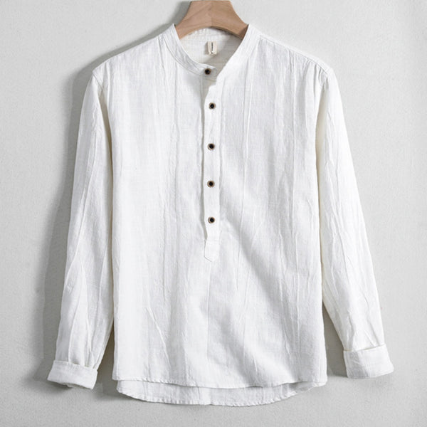 Camisa Holgada de Algodón y Lino Estilo Japonés para Hombre