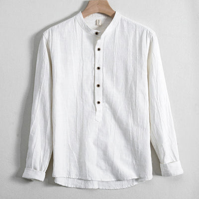 Camisa Holgada de Algodón y Lino Estilo Japonés para Hombre