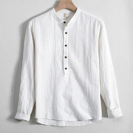 Camisa Holgada de Algodón y Lino Estilo Japonés para Hombre