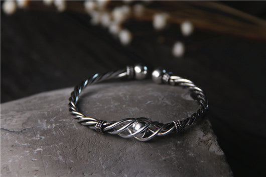 Pulsera de Plata Esterlina Retro Artesanal para Mujer