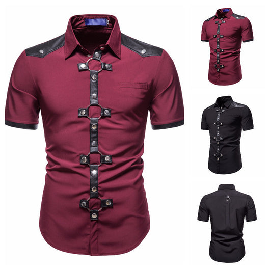 Camisa Gótica de Piel con Remaches y Parches para Hombre - Estilo Europeo Moderno - Image 9