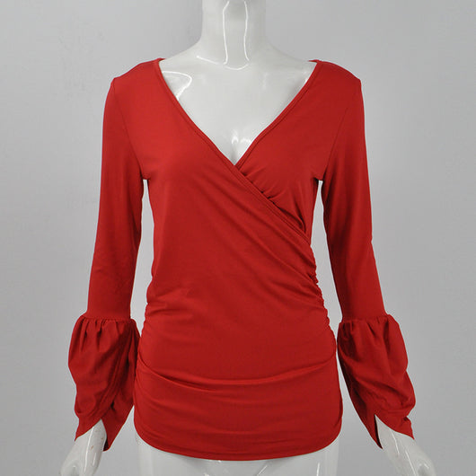 Blusa Elegante Cuello en V Manga Larga Ajustada - Image 3