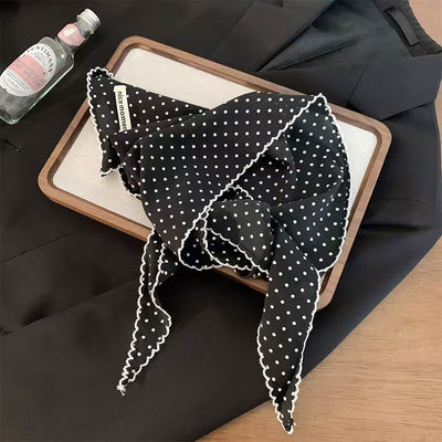 Pañuelo Triangular Coreano con Lunares, Diseño Anudado y Encaje para Cintura - Image 8