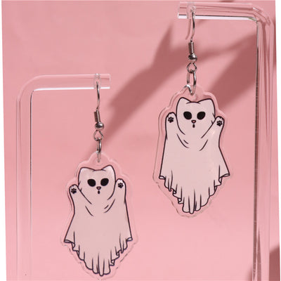 Aretes Acrílicos Halloween Gato Fantasma Calabaza - Diseño Festivo Adorable