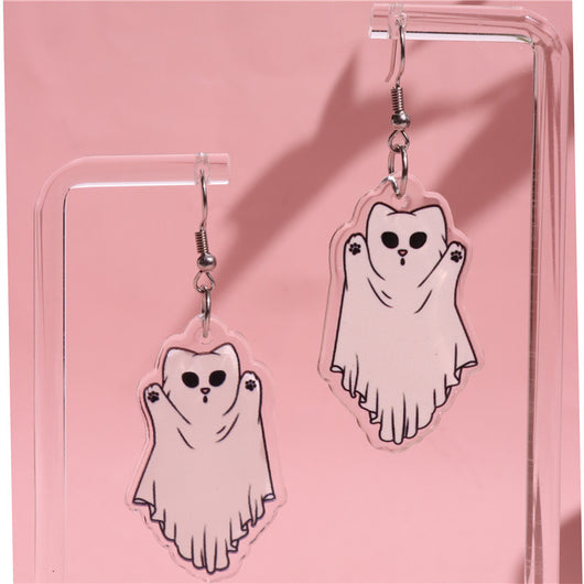 Aretes Acrílicos Halloween Gato Fantasma Calabaza - Diseño Festivo Adorable