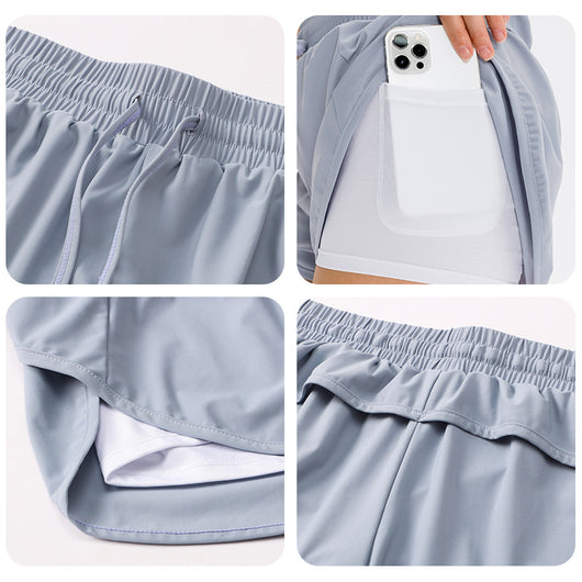 Shorts Deportivos Falsa Dos Piezas con Bolsillos para Mujer - Image 3