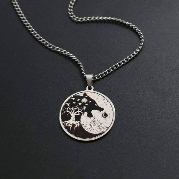 Collar Colgante Vintage Cabeza de Lobo Árbol de la Vida para Hombre