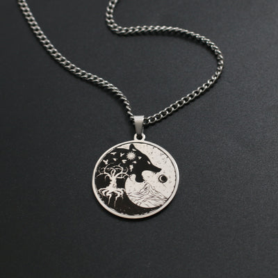 Collar Colgante Vintage Cabeza de Lobo Árbol de la Vida para Hombre
