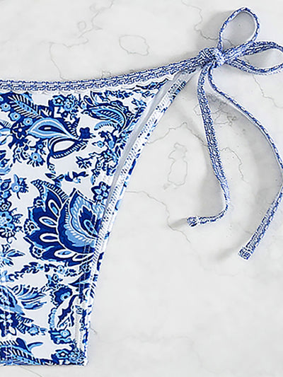 Red floral print triangle cup bikini set with matching bottom, featuring a small gold charm on the top. - Image 46
