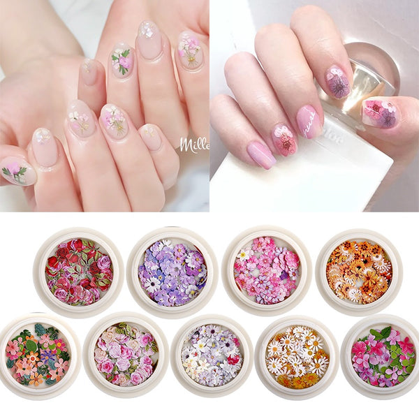 Stickers de Uñas con Flores de Pulpa de Madera - Accesorios DIY para Nail Art