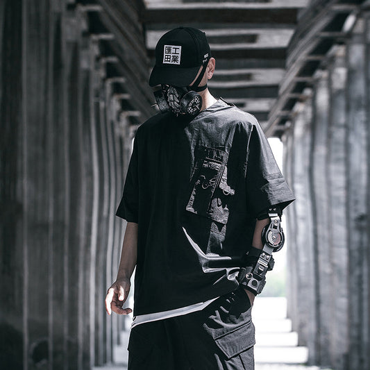 Playera Hip-hop Suelta Funcional Estilo Oscuro para Hombre - Verano