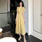 Falda Larga Amarillo Claro con Cintura Campánula Floral Francés