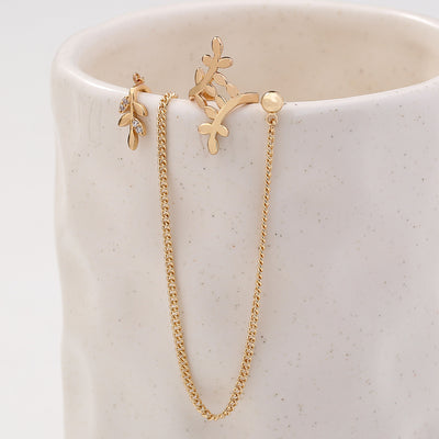 Conjunto de Joyas Danzantes Indias - Anillo Nasal, Aros y Cadena con Diseño de Hoja - Image 4