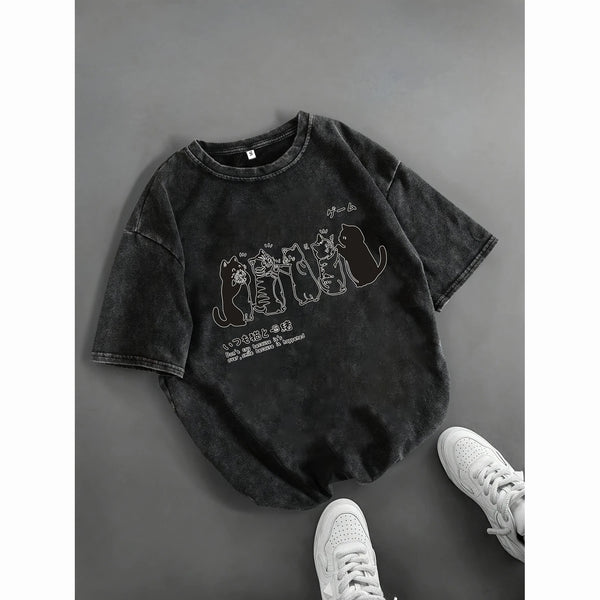 Playera Holgada para Hombre con Estampado de Gato Cartoon - Image 6