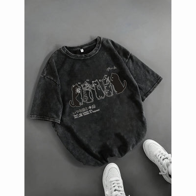 Playera Holgada para Hombre con Estampado de Gato Cartoon - Image 6