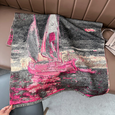 Chal Bufanda Mujer Pintura al Óleo Velero - Diseño Artístico - Image 6