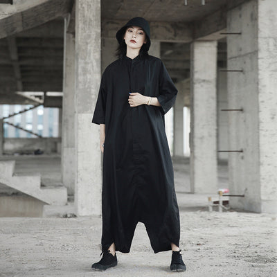 Jumpsuit Negro Suelto para Mujer con Mangas Murciélago - Image 7