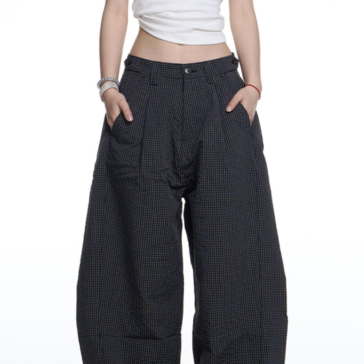 Pantalones Anchos de Cuadros Retro Americano para Mujer - Comodidad Casual