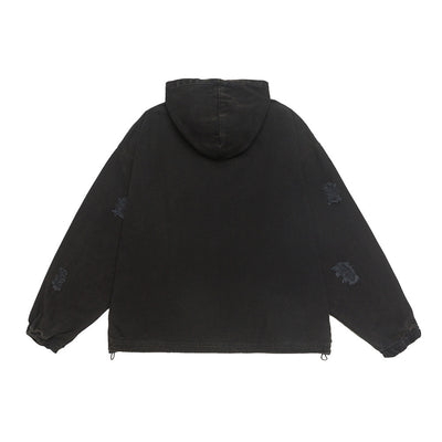 Sudadera Hoodie Denim Desgastada Estilo Punk con Capucha - Image 21