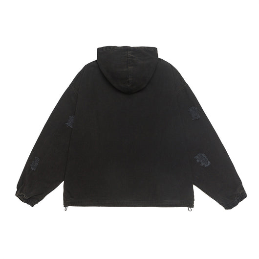 Sudadera Hoodie Denim Desgastada Estilo Punk con Capucha - Image 21