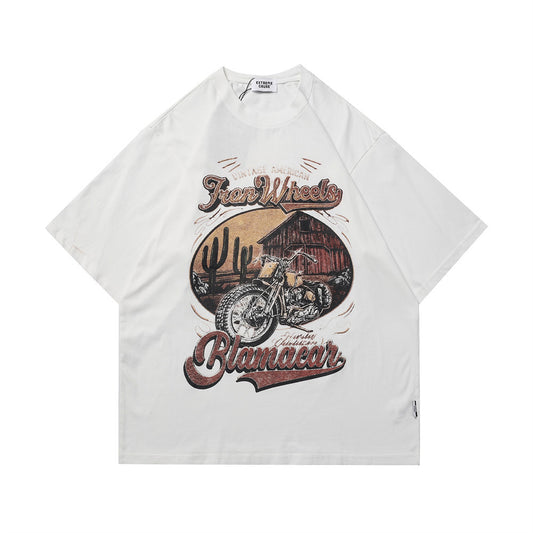 Camiseta Manga Corta con Estampado Retro Paisajista para Hombre
