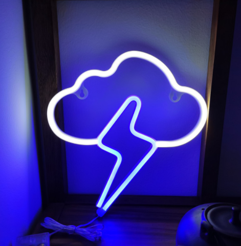 Lámpara Neon LED Nube con Rayo - Luz USB Recargable para Decoración