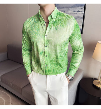 Camisa Tie-Dye Estampada Manga Larga Slim Fit para Hombre - Image 16