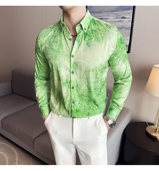 Camisa Tie-Dye Estampada Manga Larga Slim Fit para Hombre - Image 16