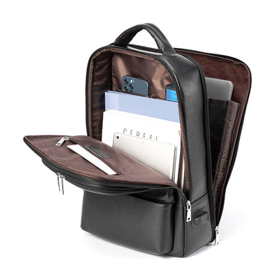 Mochila Ejecutiva de Cuero con Carga USB y Gran Capacidad - Image 8