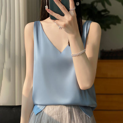 Blusa Suelta sin Mangas con Base Satinada Sedosa - Image 5