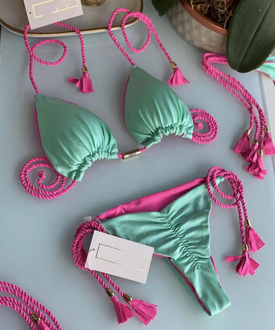 Bikini Triangular Trenzado con Falda Tipo Bolsa - Image 4