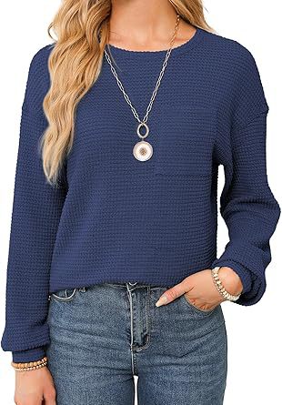 Blusa Tejida Waffle Manga Larga Cuello Redondo para Mujer - Image 5