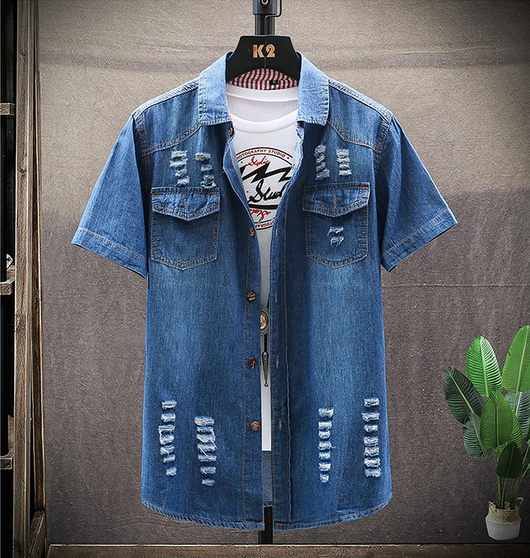 Camisa Vaquera Manga Corta Slim Fit Estilo Coreano para Hombre - Image 2