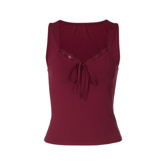 Blusa Camiseta Ajustada con Lazo y Encaje - Image 5
