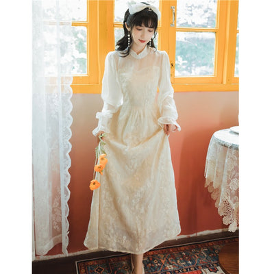Vestido Cheongsam de Encaje con Falda Larga Estilo Hada - Image 3