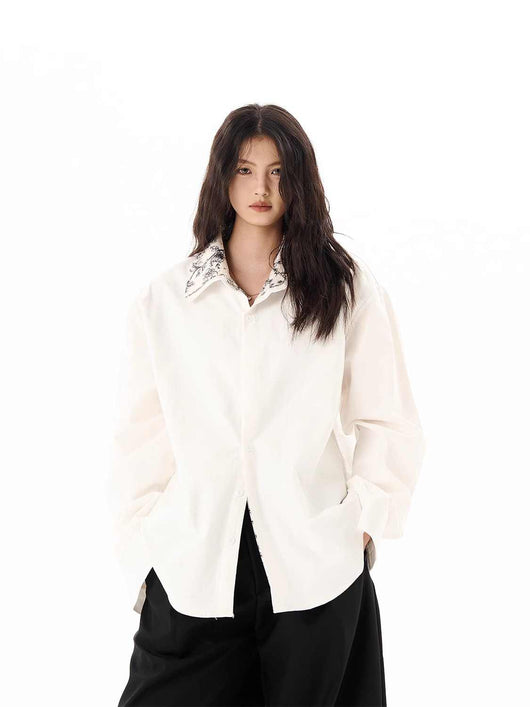 Camisa Larga Blanca con Detalles Florales y Superposición de Texturas - Image 8