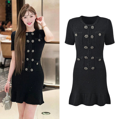 Vestido Socialite Clásico Cuello Redondo Doble Botonadura