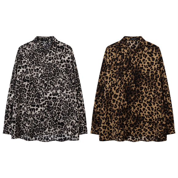 Camisa Vintage Estampado Leopardo Moda Americana para Hombre