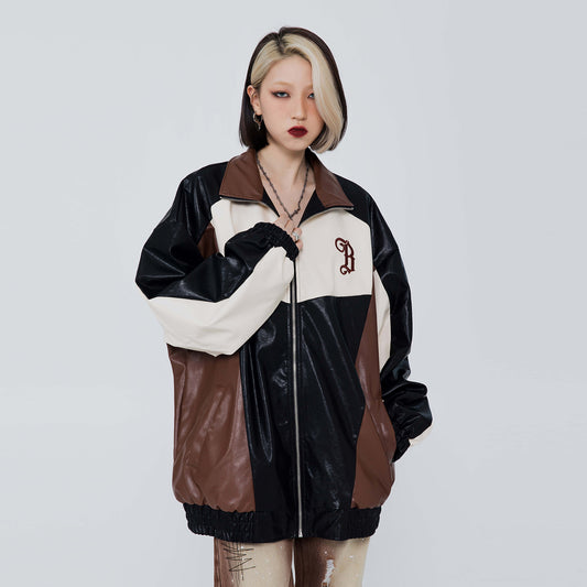 Chaqueta de Cuero PU con Costuras Retro Americano para Hombre - Image 2