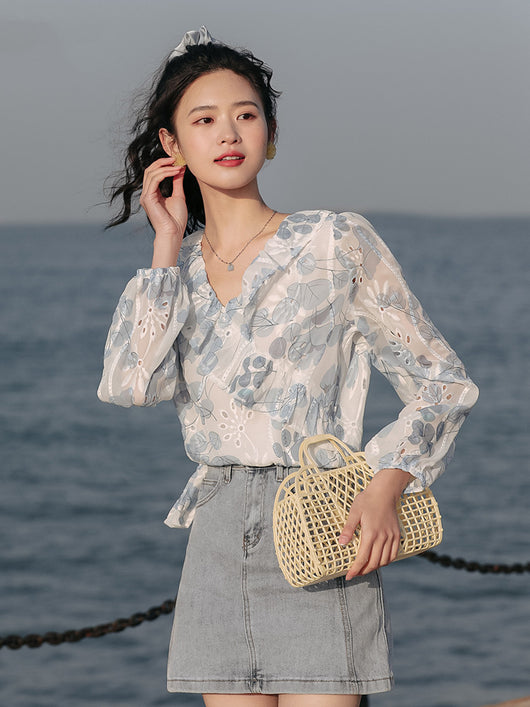 Blusa Floral Calada de Diseño Exclusivo para Mujer