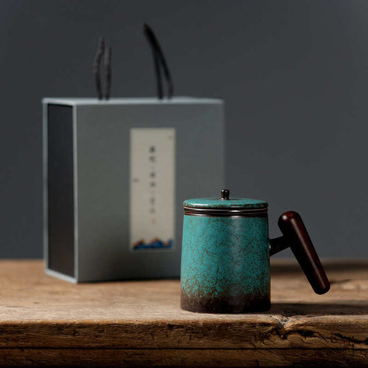 Taza Cerámica Japonesa con Tapa y Separador de Té